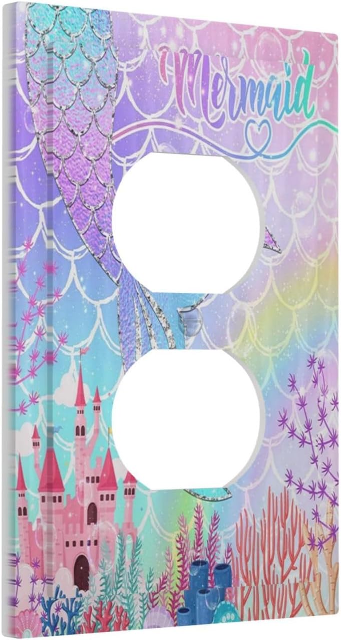 Sghxwp Silvery Glitter Cute Mermaid Tail Fantasy Castle Single Duplex Wall Plate Covers Light Switch Cover 1 Gang Outlet Plate Decorative Switchplate Covers Electrical Faceplate for Kidroom Nursery Decor - Image 2